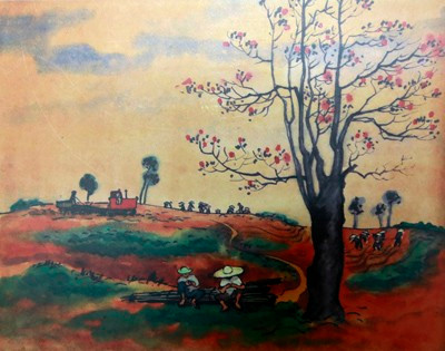 Bức tranh Mùa hoa gạo, Khu kinh tế thanh niên. Ký họa bút sắt và thuốc nước. Bức tranh Mùa hoa gạo, Khu kinh tế thanh niên. Ký họa bút sắt và thuốc nước.