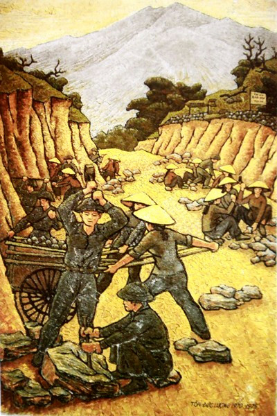 Tác phẩm Lấy đá hộc (1970, Tranh ký họa bút sắt, thuốc nước).