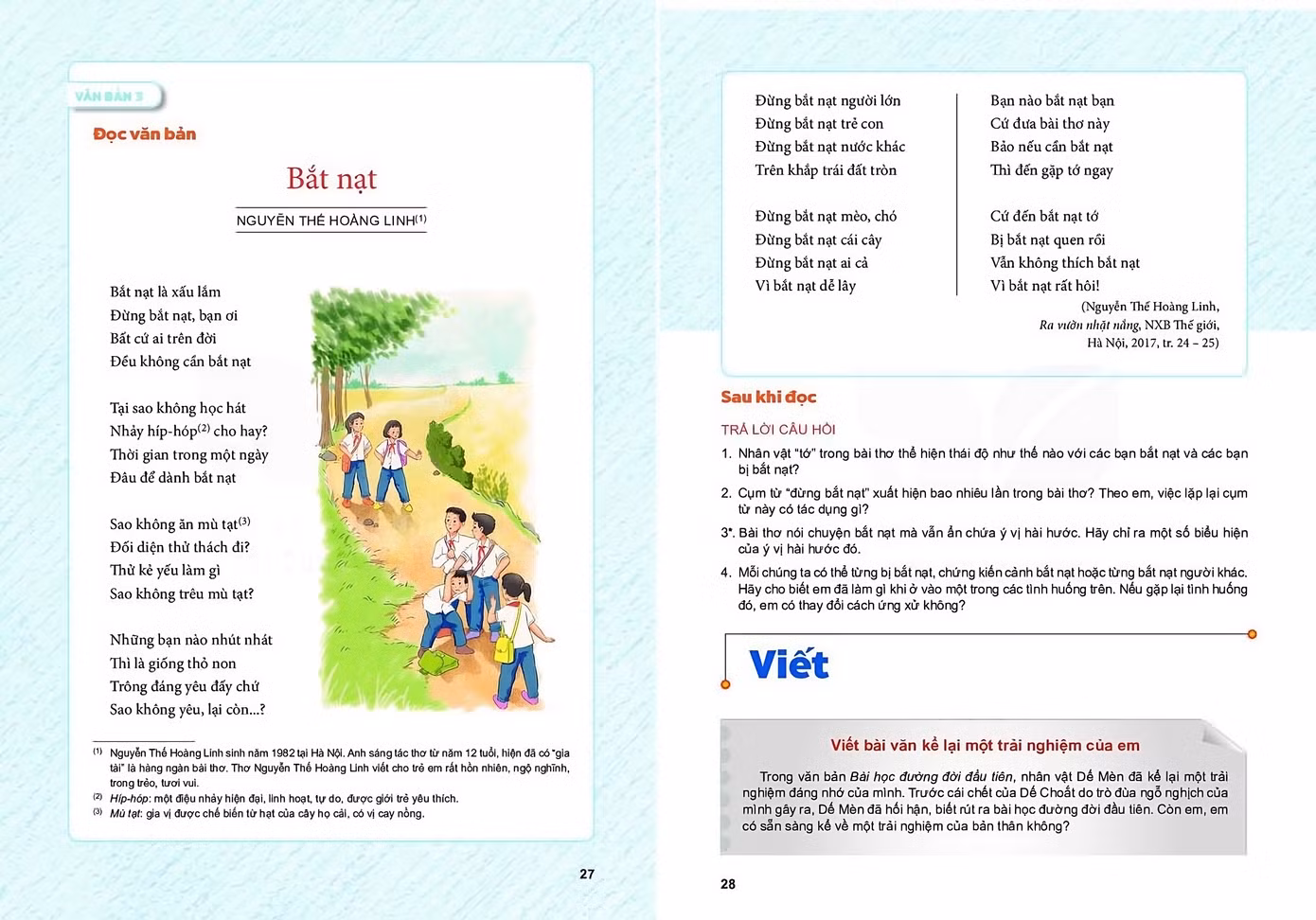 Nguyên văn bài thơ Bắt nạt trong SGK Ngữ văn lớp 6.