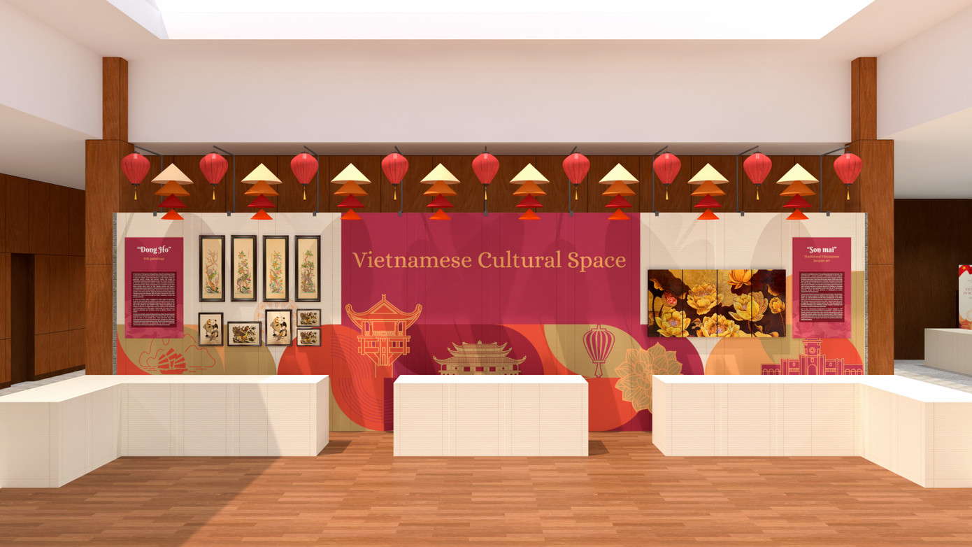 Phối cảnh 3D Không gian văn hoá Việt Nam trong chuỗi sự kiện Ngày Việt Nam ở nước ngoài. Phối cảnh 3D Không gian văn hoá Việt Nam trong chuỗi sự kiện Ngày Việt Nam ở nước ngoài.
