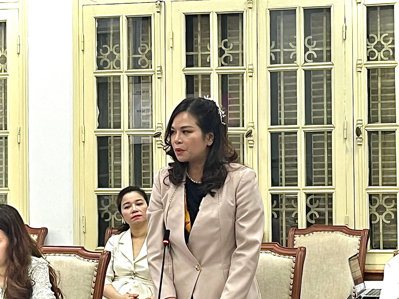 Bà Phạm Thị Kim Oanh - Phó Cục trưởng Cục Bản quyền tác giả - thông tin về hai hội thảo trong khuôn khổ Liên hoan phim Việt Nam lần thứ 23.