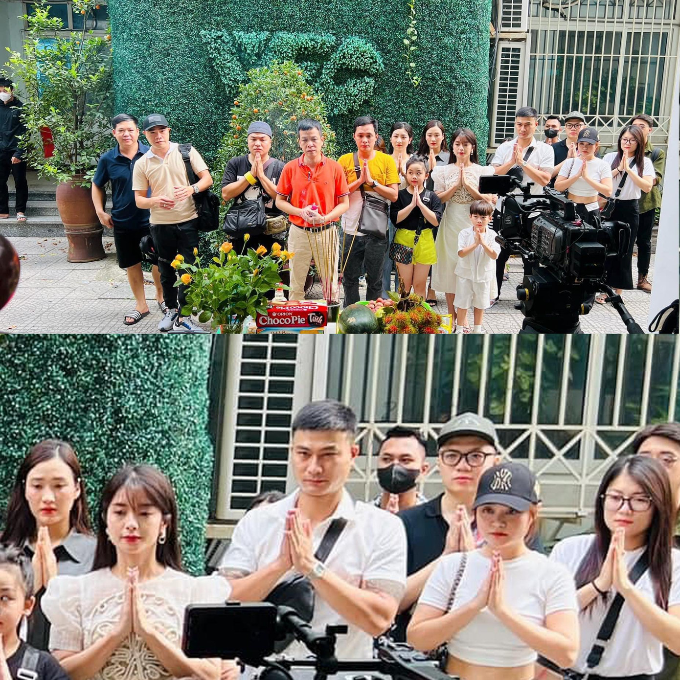 Duy Hưng và đoàn làm phim Làng trong phố ngày khai máy. Duy Hưng và đoàn làm phim Làng trong phố ngày khai máy.