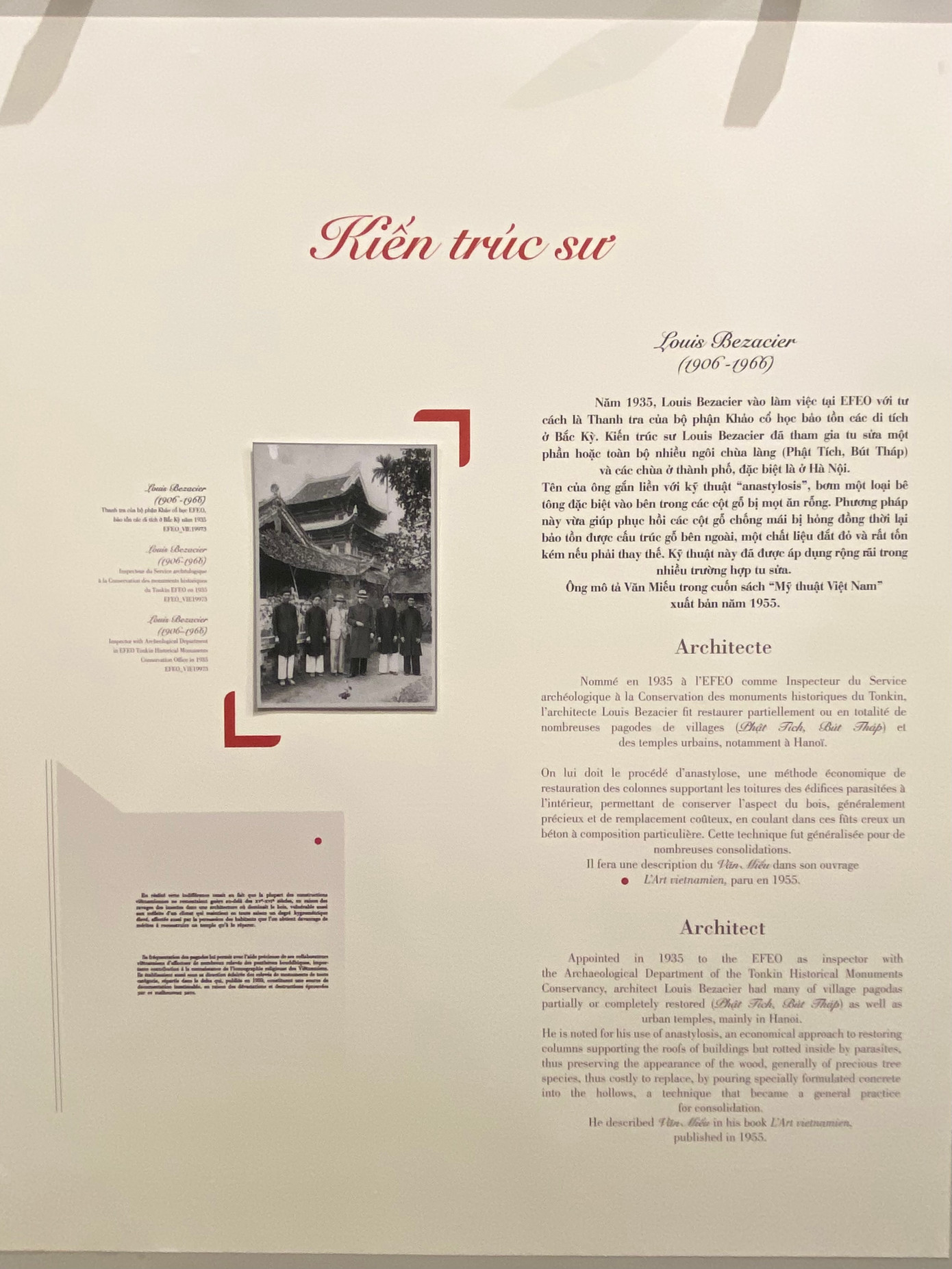 Triển lãm kể lại hành trình của những người tham gia vào việc bảo tồn Văn Miếu - Quốc Tử Giám. Đây là chân dung của những người có niềm đam mê với di sản, đã góp phần cho bảo tồn khu di tích trước những tác động mạnh mẽ của thời gian lên di sản.