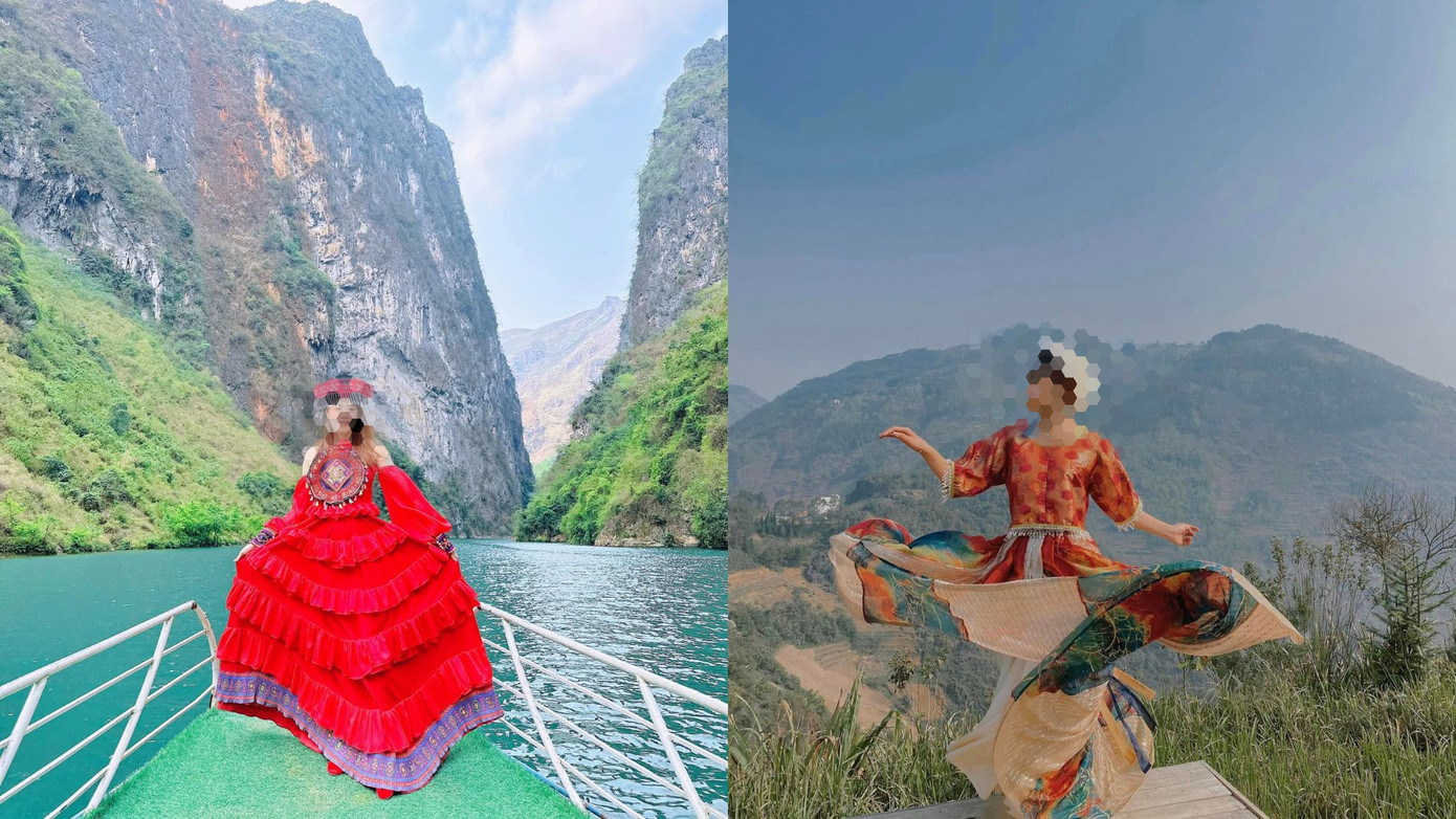 Nhiều bạn trẻ chọn trang phục của nước ngoài khi chụp ảnh tại địa danh nổi tiếng của Việt Nam.