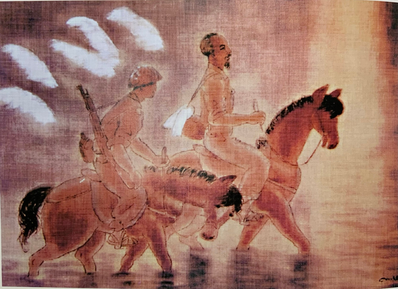 Bức tranh Bác Hồ đi công tác của họa sĩ Nguyễn Thụ.