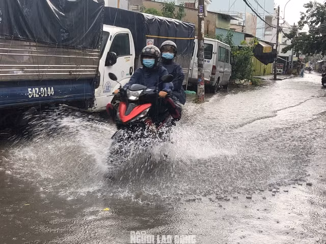 Đường Huỳnh Văn Nghệ (quận Tân Bình) ngập nước sau mưa lớn
