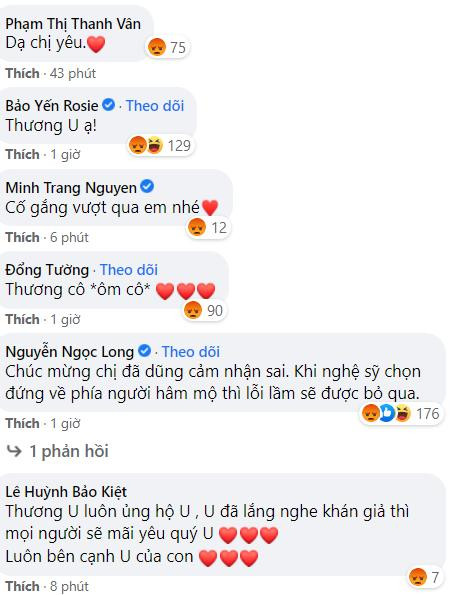 Bình luận động viên từ khán giả dưới bài viết của nữ nghệ sĩ.