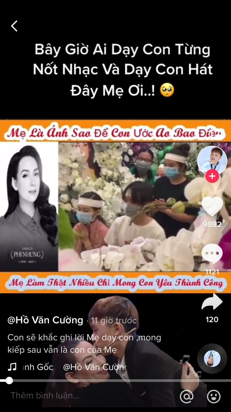 Đoạn clip chia sẻ hình ảnh đám tang cố nghệ sĩ Phi Nhung được đăng tải trên kênh TikTok Hovancuong_2003.