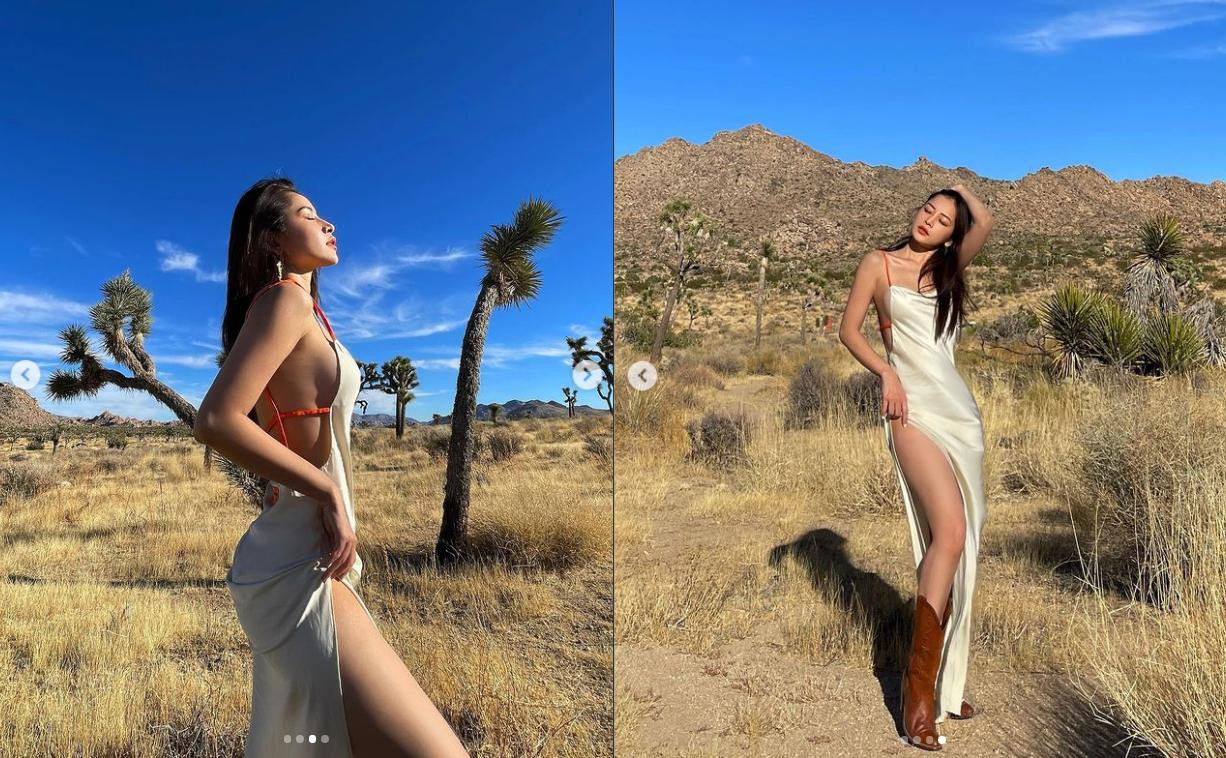 Chi Pu "thả rông" vòng 1, khoe body thon thả tại đất Mỹ.