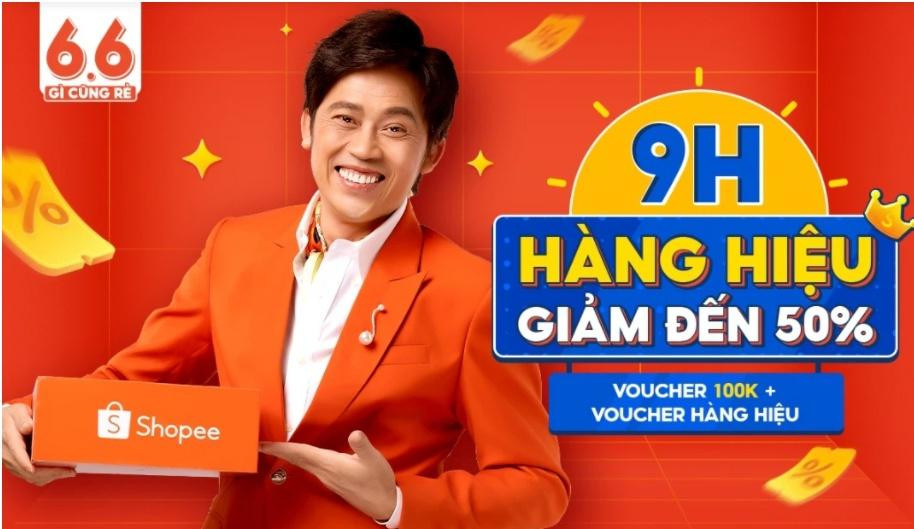 Hình ảnh nghệ sĩ Hoài Linh quảng cáo cho chiến dịch Sale 6.6 của Shopee