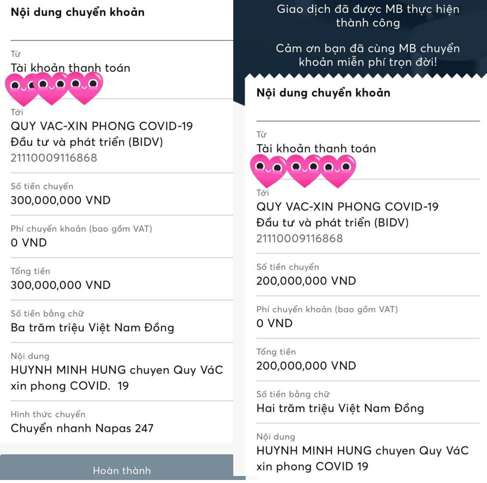 Ca sĩ họ Huỳnh nhanh chóng gửi 'nóng' 500 triệu tới "Quỹ vaccine phòng chống COVID - 19 ". Ca sĩ họ Huỳnh nhanh chóng gửi 'nóng' 500 triệu tới "Quỹ vaccine phòng chống COVID - 19 ".