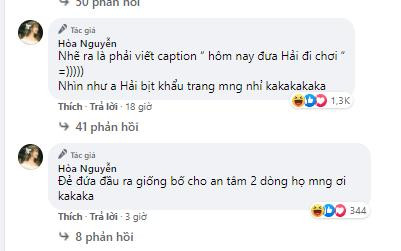 Sau đó, Hòa Minzy mạnh dạn khoe khéo: &quot;Đẻ đứa đầu ra giống bố cho an tâm 2 dòng họ mọi người ơi&quot;.
