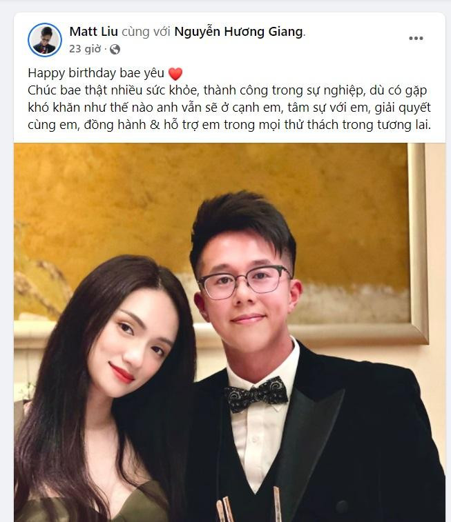 Matt Liu đăng hình ngọt ngào chúc mừng sinh nhật bạn gái Hương Giang.