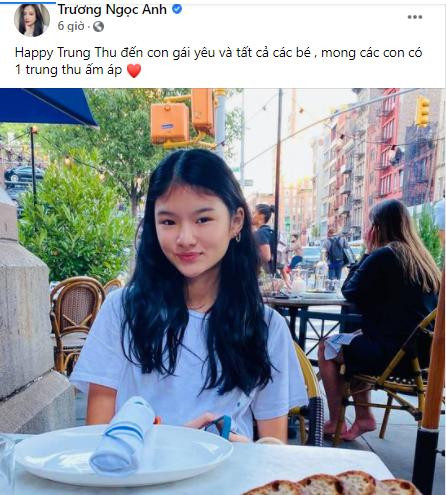 Trương Ngọc Ánh gửi lời chúc tới con gái nhân dịp Trung thu: "Happy Trung thu tới con gái yêu và tất cả các bé, mong các con có một Trung thu ấm áp". Trương Ngọc Ánh gửi lời chúc tới con gái nhân dịp Trung thu: "Happy Trung thu tới con gái yêu và tất cả các bé, mong các con có một Trung thu ấm áp".