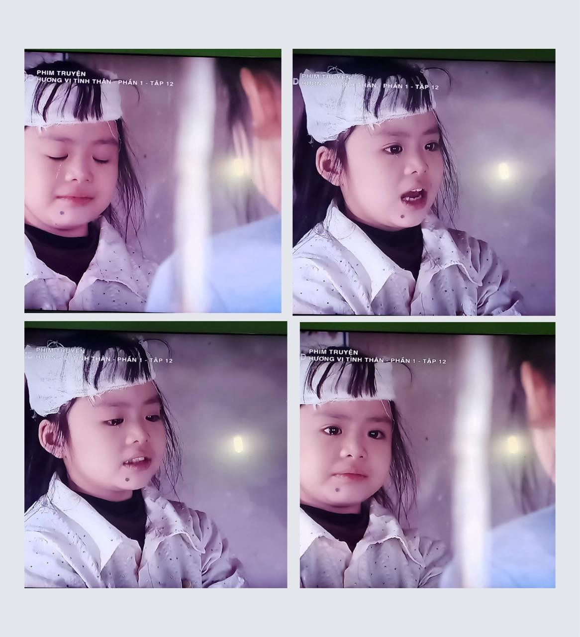 Trong &quot;Hương vị tình thân&quot;, Phụng Nghi vào vai Diệp thời bé. Không chỉ diễn vai nhí nhảnh, dễ thương mà những phân cảnh xúc động, cô bé cũng thể hiện tròn vai.