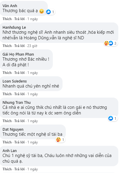 Khán giả bình luận tiếc thương cố nghệ sĩ