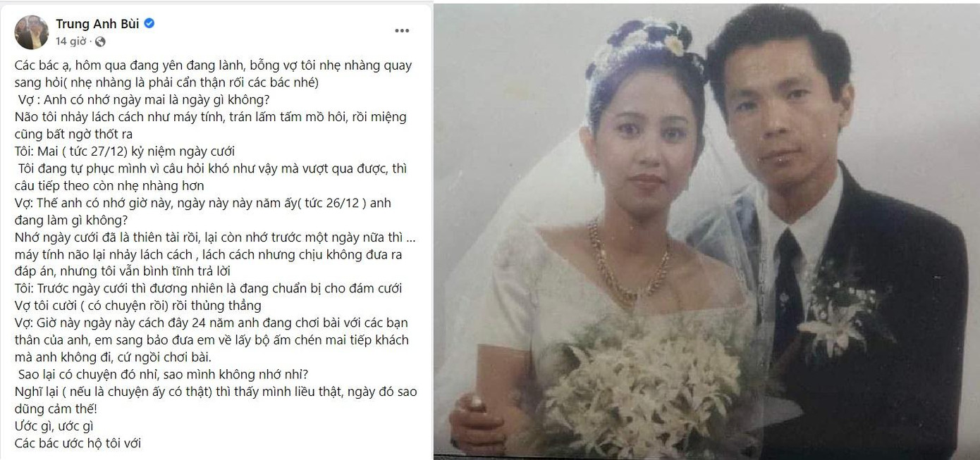 Câu chuyện kỉ niệm ngày cưới ấn tượng của vợ chồng NSND Trung Anh.