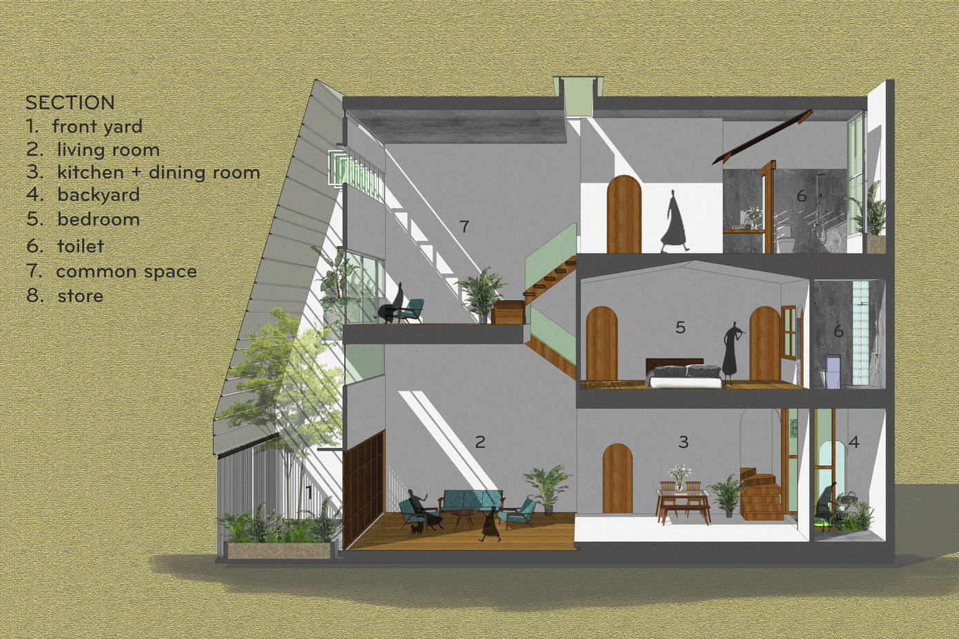 Trước yêu cầu của chủ nhà, nhóm thiết kế đã tạo ra một lõi không gian sống ở giữa được bao bọc bởi 2 lớp không gian đệm là thiên nhiên, ánh sáng và gió tự nhiên, cùng với 2 lớp vỏ bọc bằng lưới kim loại có tác dụng như lớp rèm bảo vệ, điều tiết ánh sáng, gió và thị giác cảm nhận cảnh quan của con người. Trước yêu cầu của chủ nhà, nhóm thiết kế đã tạo ra một lõi không gian sống ở giữa được bao bọc bởi 2 lớp không gian đệm là thiên nhiên, ánh sáng và gió tự nhiên, cùng với 2 lớp vỏ bọc bằng lưới kim loại có tác dụng như lớp rèm bảo vệ, điều tiết ánh sáng, gió và thị giác cảm nhận cảnh quan của con người.