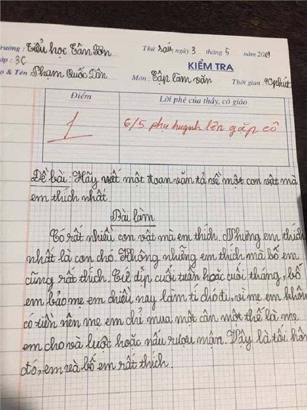 Phì cười với bài văn tả chó của cậu bé lớp 3: Không đủ tiền, mẹ em mua theo cân ảnh 1