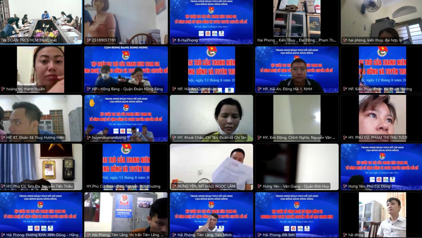 Lớp tập huấn đầu tiên diễn ra với sự tham gia của 103 đơn vị cấp huyện, 1.976 đơn vị cấp xã thuộc địa bàn 8 tỉnh, thành Đoàn cụm Đồng bằng sông Hồng. Ảnh: Bảo Anh Lớp tập huấn đầu tiên diễn ra với sự tham gia của 103 đơn vị cấp huyện, 1.976 đơn vị cấp xã thuộc địa bàn 8 tỉnh, thành Đoàn cụm Đồng bằng sông Hồng. Ảnh: Bảo Anh