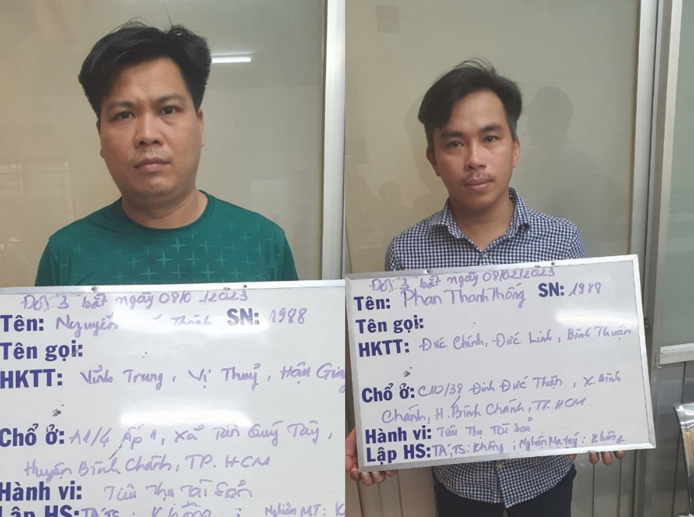 Nguyễn Văn Thành và Phan Thanh Thống bị bắt giữ để điều tra về hành vi tiêu thụ tài sản do người khác phạm tội mà có. Nguyễn Văn Thành và Phan Thanh Thống bị bắt giữ để điều tra về hành vi tiêu thụ tài sản do người khác phạm tội mà có.