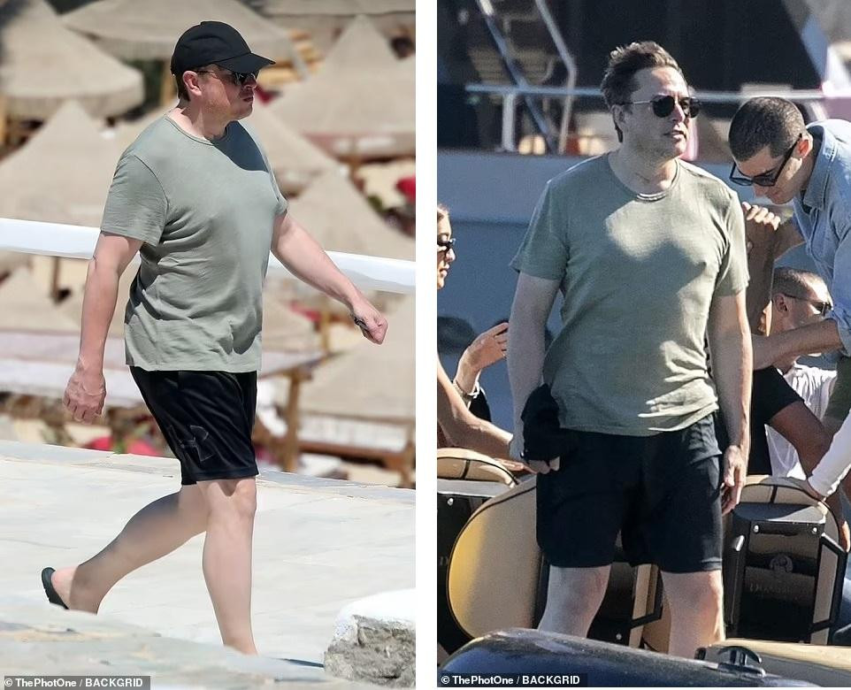 Tỷ phú giàu nhất thế giới xuất hiện giản dị với áo thun màu xanh bộ đội, quần đùi đen, mũ lưỡi trai, kính đen và dép lê.