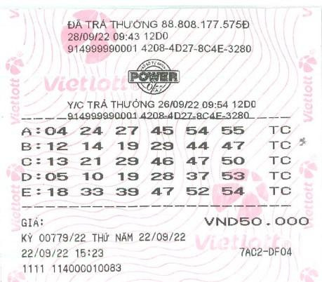 Chiếc vé trúng thưởng Jackpot hơn 98,6 tỷ đồng