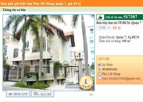 Tin rao bán phá giá biệt thự tại quận 7 trên một trang web môi giới địa ốc
