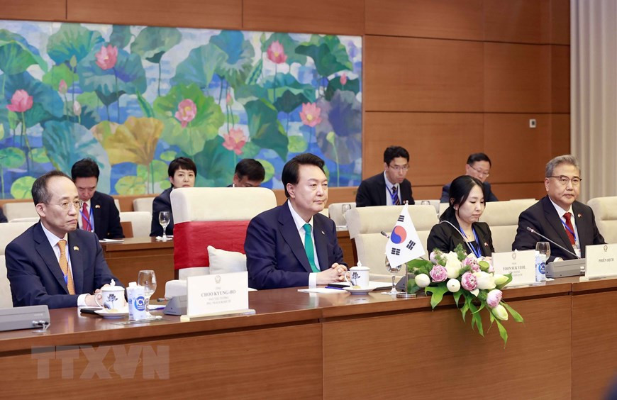 Tổng thống Hàn Quốc Yoon Suk Yeol phát biểu. (Ảnh: Doãn Tấn/TTXVN) Tổng thống Hàn Quốc Yoon Suk Yeol phát biểu. (Ảnh: Doãn Tấn/TTXVN)