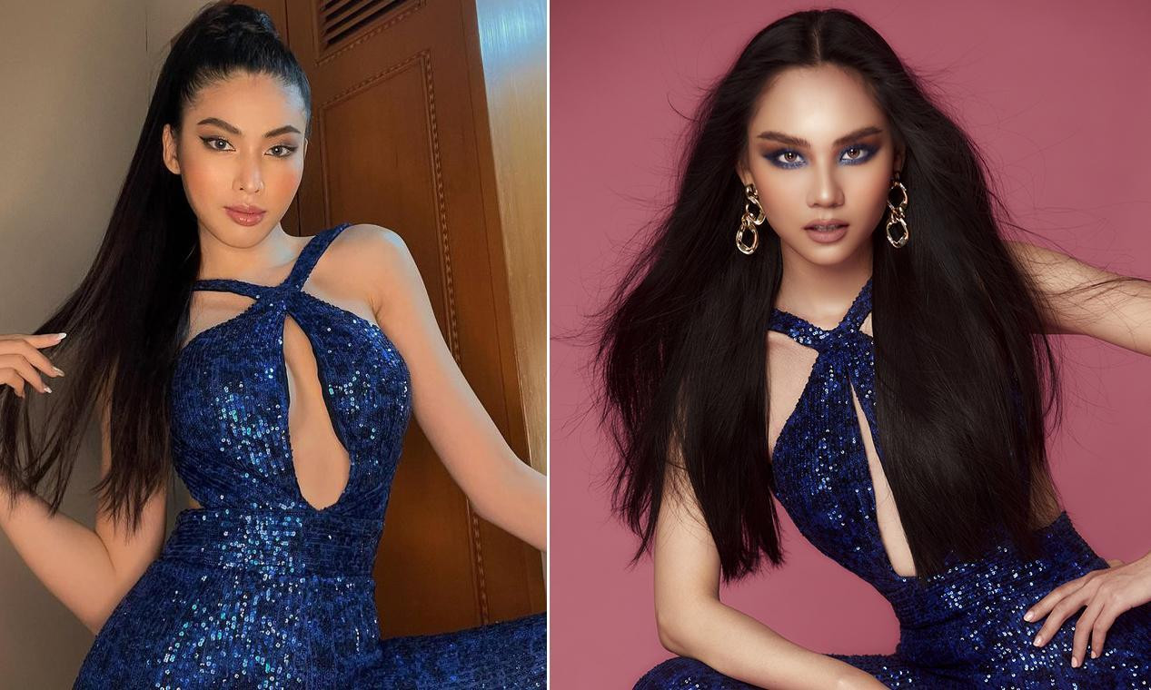 Trong bộ ảnh, Mai Phương diện lại thiết kế jumpsuit màu xanh lấp lánh từng được Á hậu Ngọc Thảo diện trước đó khi sang Thái Lan dự thi Miss Grand 2020. Cả hai người đẹp đều chinh phục được thiết kế mang âm hưởng disco vô cùng lộng lẫy này.