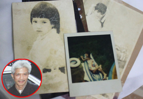 Những bức hình Karetina hồi nhỏ được ông Nguyễn Thanh Long lưu giữ và chuẩn bị gửi chương trình tìm kiếm người thân thất lạc của đài truyền hình. Trong ảnh nhỏ góc dưới bên trái là ông Long hiện nay. Ảnh: Minh Thùy