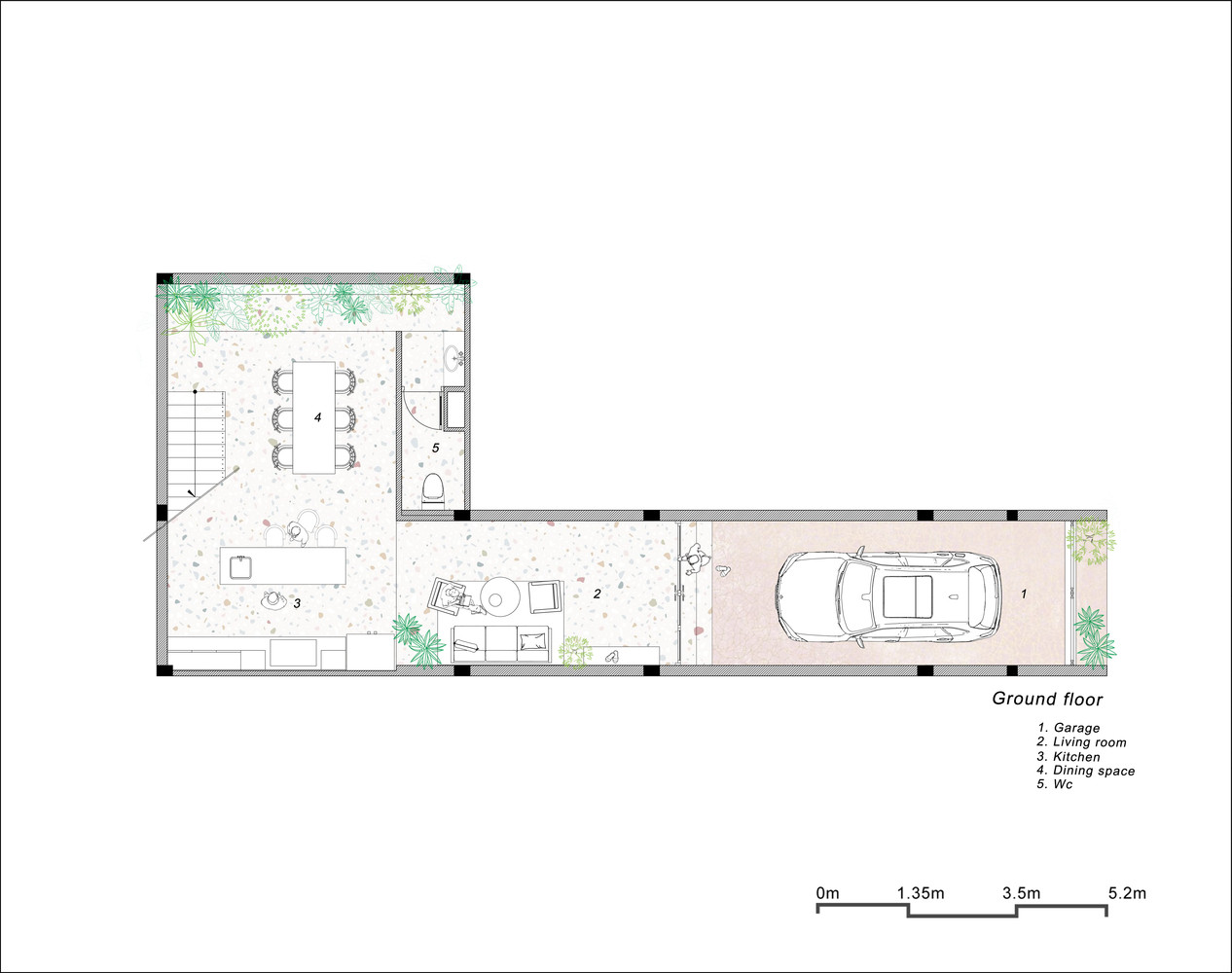 Mặt bằng ngôi nhà tầng trệt.
