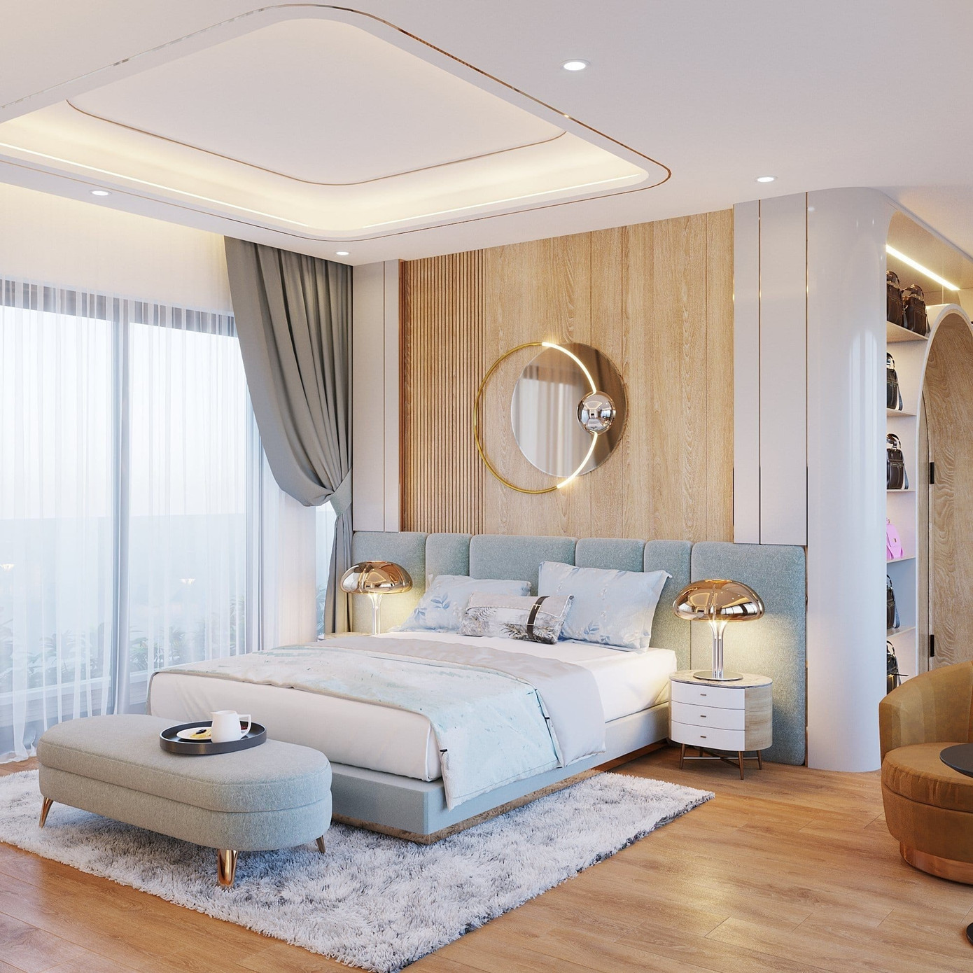 Phòng ngủ sử dụng hệ thống đèn chiếu sáng dịu nhẹ, tạo giấc ngủ ngon cho gia chủ. Phòng ngủ sử dụng hệ thống đèn chiếu sáng dịu nhẹ, tạo giấc ngủ ngon cho gia chủ.