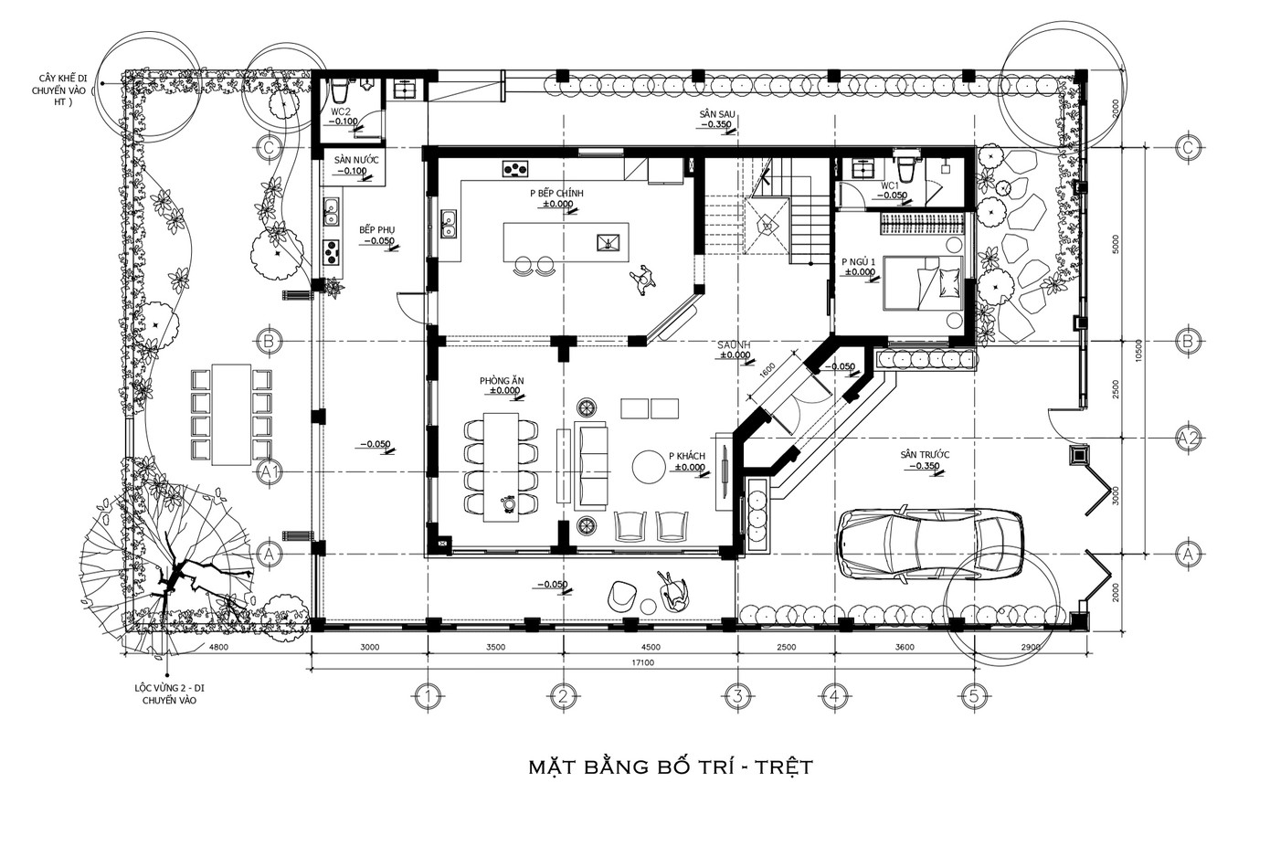 Mặt bằng bố trí tầng trệt. Mặt bằng bố trí tầng trệt.