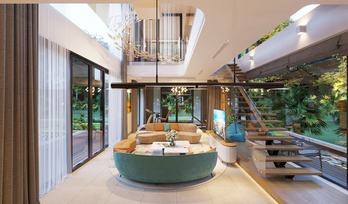 Ánh nắng tràn ngập căn phòng nhờ hệ thống kính cường lực. Ánh nắng tràn ngập căn phòng nhờ hệ thống kính cường lực.