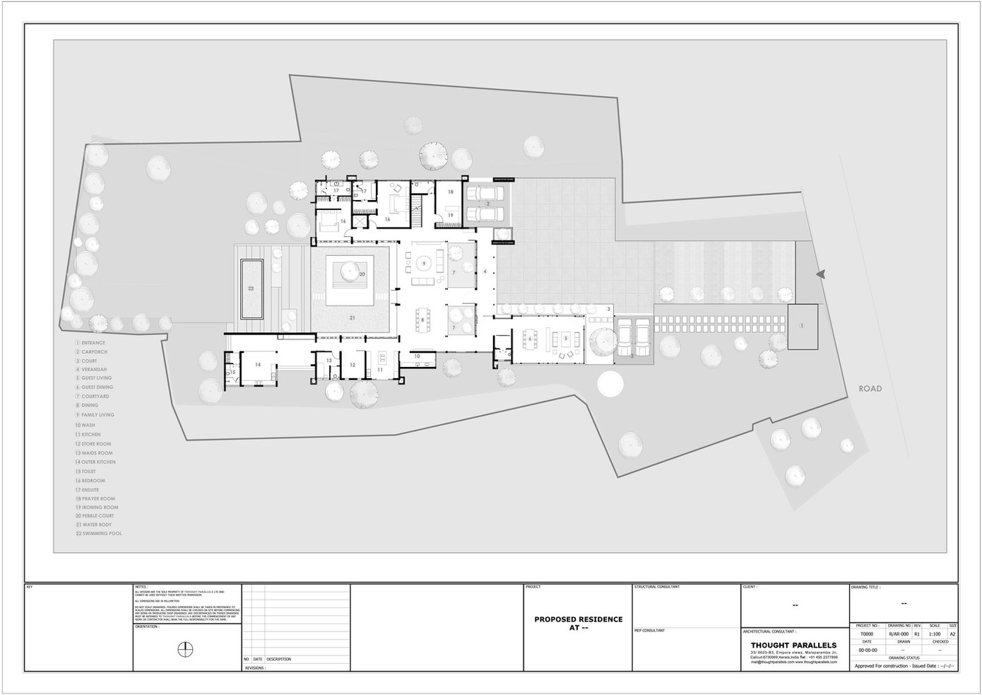 Ngôi nhà được xây dựng theo hướng sinh thái, bền vững, mô phỏng theo phong cách kiến trúc của vùng Malabar mà vẫn mang nét hiện đại.