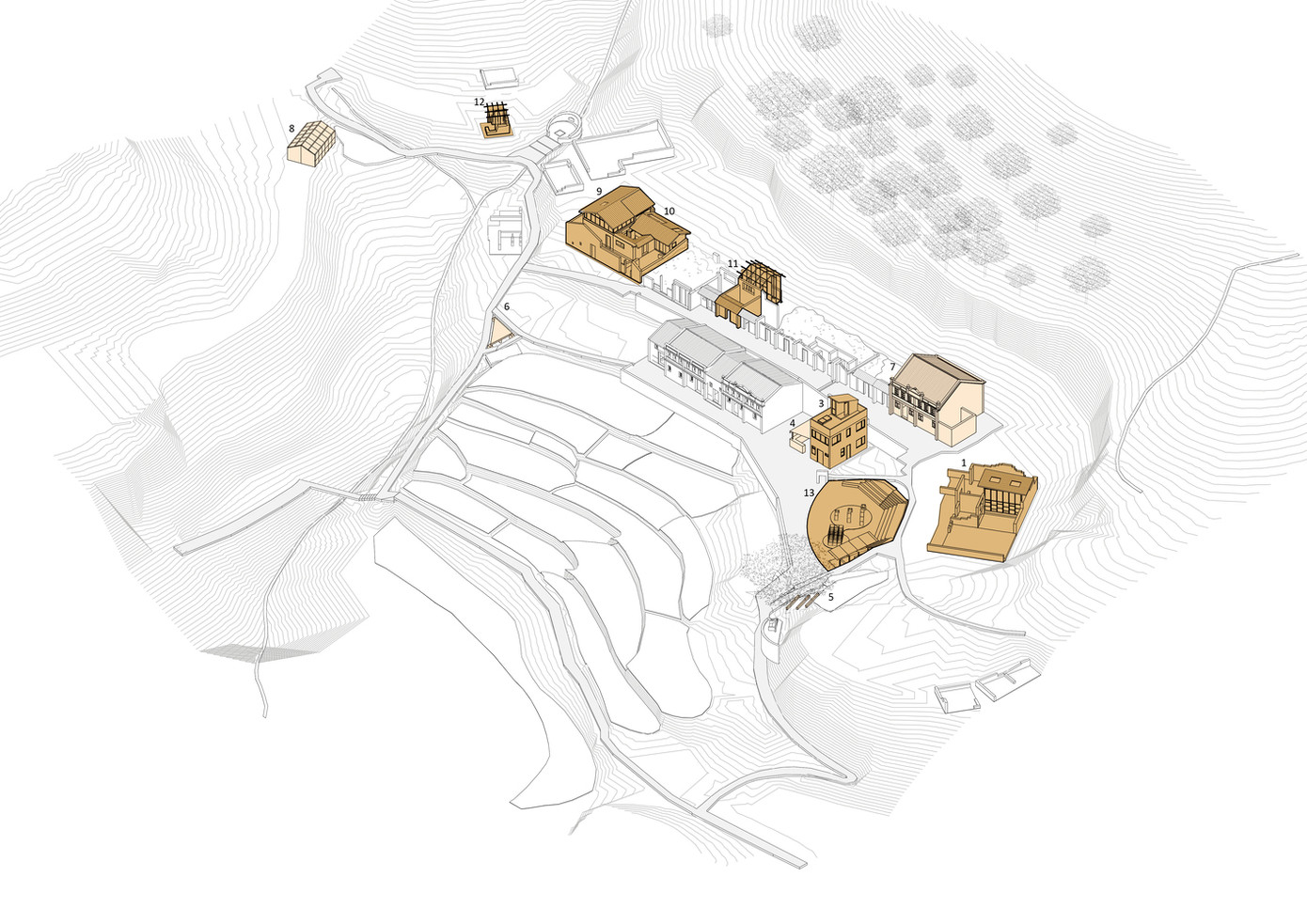 Ngôi làng thuộc cụm làng nông nghiệp ở Sha Tau Kok. Một nửa ngôi làng đã bị chôn vùi. Dẫu vậy, cảnh quan nơi đây vẫn rõ nét với những ngôi nhà nối tiếp nhau, rừng phong thủy, và ruộng bậc thang.