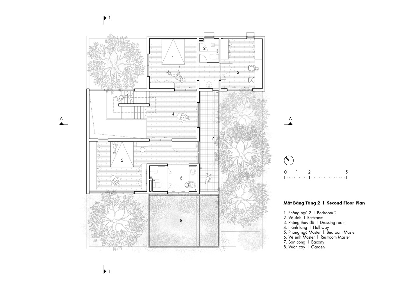 Tầng 2 có phòng ngủ, vệ sinh, phòng thay đồ, ban công và vườn cây tô điểm. Tầng 2 có phòng ngủ, vệ sinh, phòng thay đồ, ban công và vườn cây tô điểm.