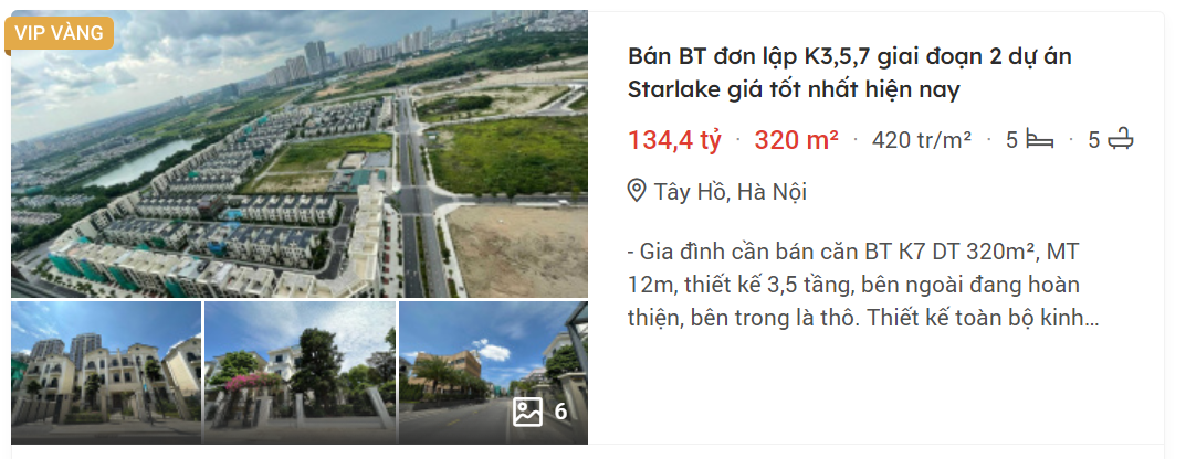 Biệt thự đơn lập Tây Hồ Tây được bán với giá 420 triệu đồng/m2, gấp đôi 3 năm trước.