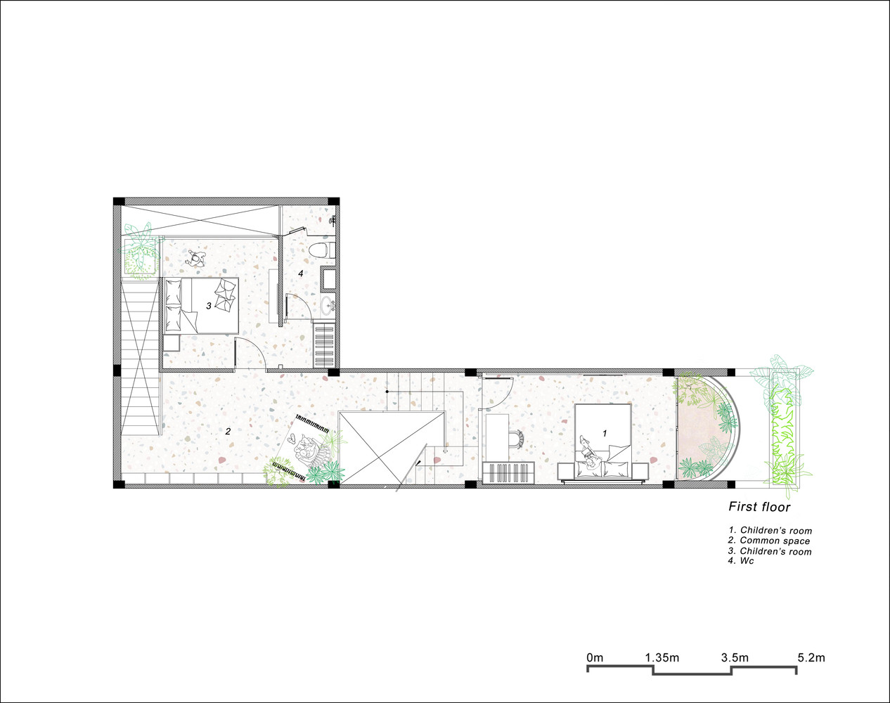 Mặt bằng ngôi nhà tầng 1.