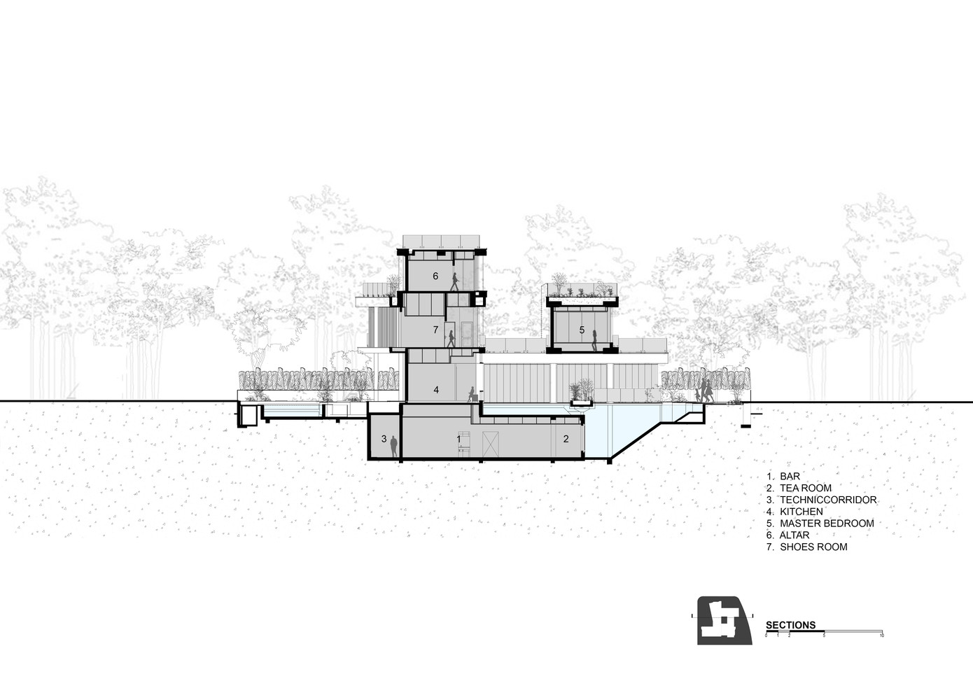 Mặt cắt căn biệt thự.