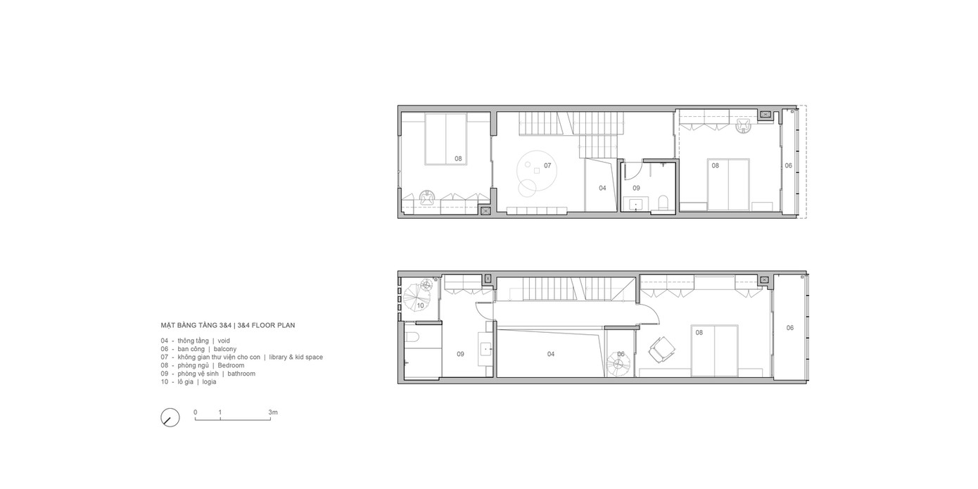 Sự sắp xếp không gian giếng trời không chỉ giúp căn nhà thoáng khí quanh năm mà còn giúp bố mẹ để ý và quan sát hành động của những đứa trẻ trong những không gian khác nhau.