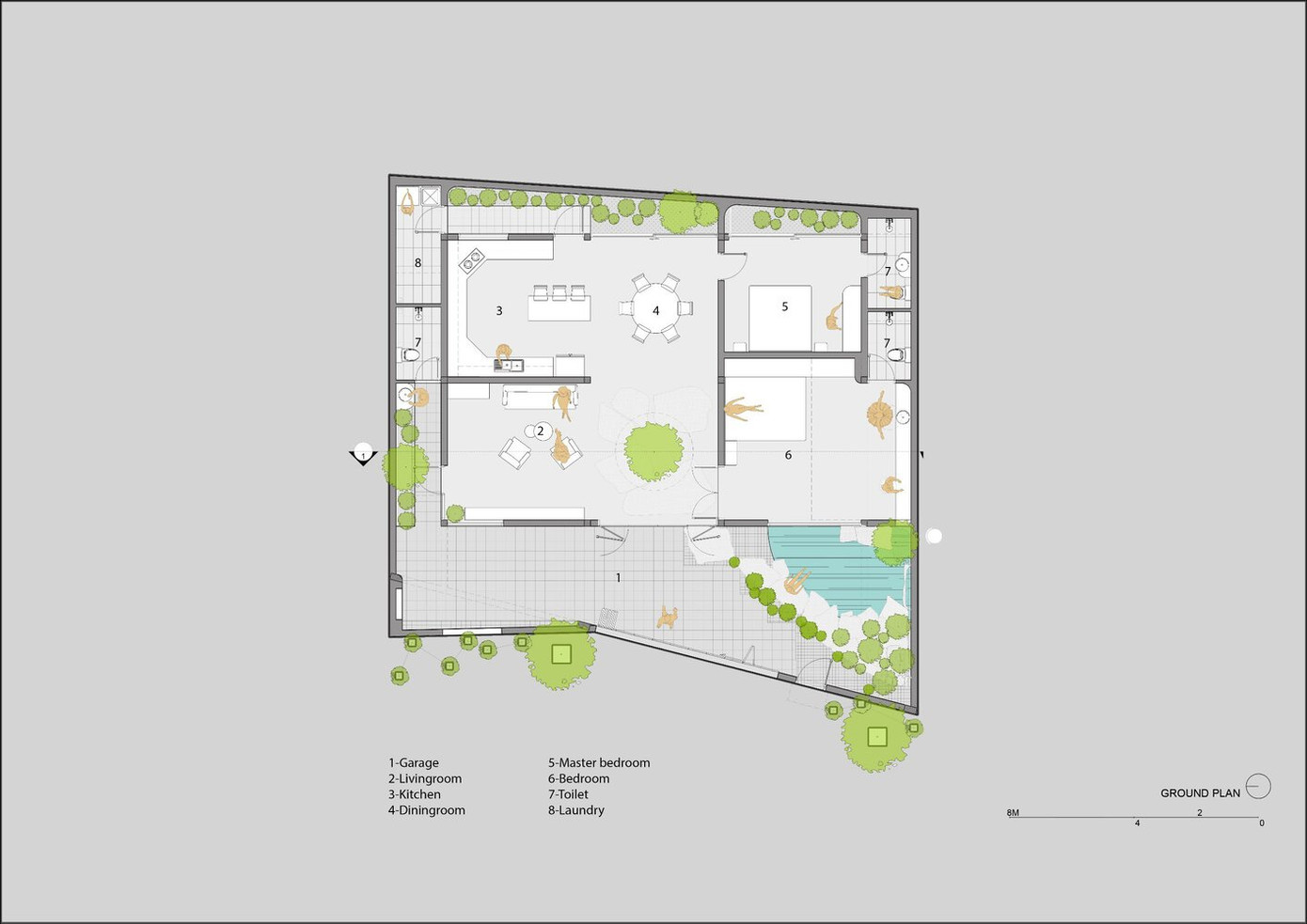 Mặt bằng tầng trệt ngôi nhà.