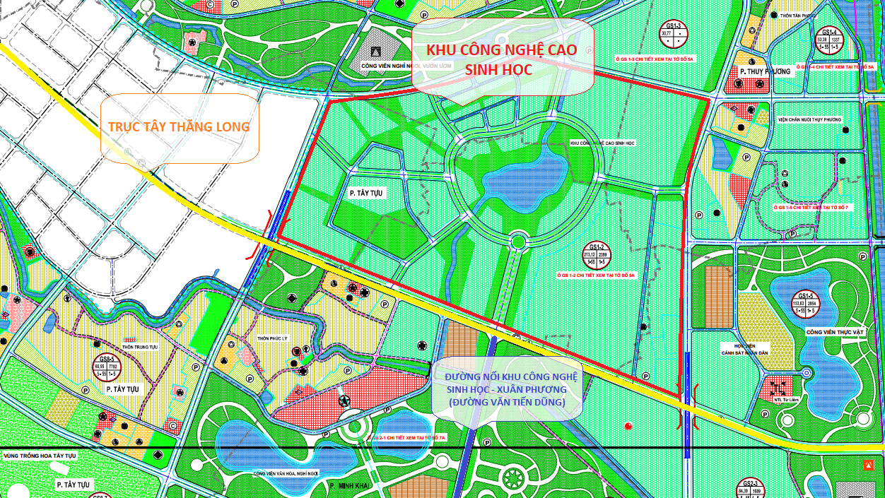 Toàn cảnh dự án Khu công nghệ sinh học Hà Nội nhìn từ vệ tinh và từ bản đồ quy hoạch phân khu GS.