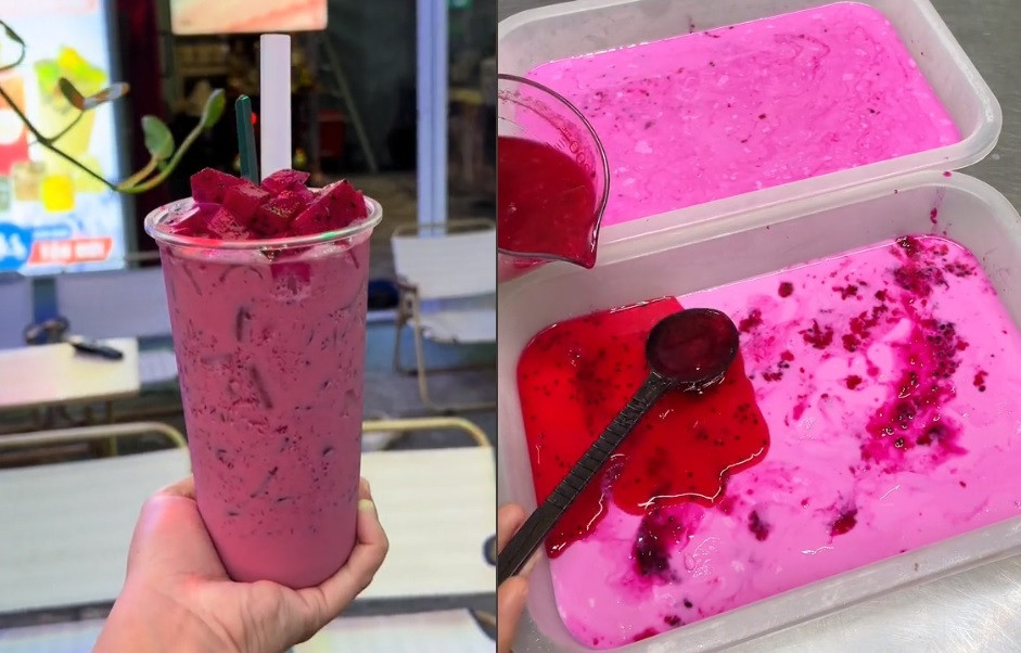 Nhiều chủ quán nghĩ ra công thức mới dựa theo chủ đề thanh long để thu hút khách (Ảnh: @milktea_1996, @trasua60giay).