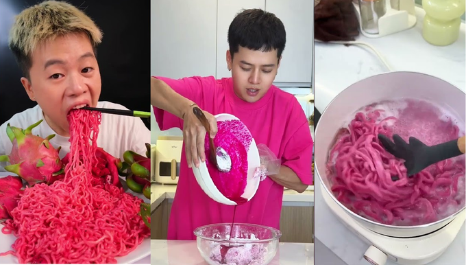 Từ khóa "tự làm mỳ thanh long" trở nên phổ biến trong giới trẻ Việt (Ảnh: Spicy Kim, Bon đây nè, Bear VN).