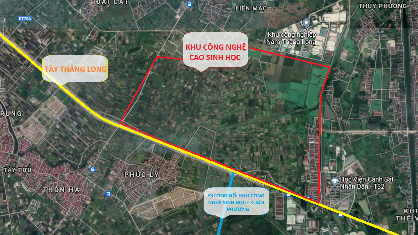 Toàn cảnh dự án Khu công nghệ sinh học Hà Nội nhìn từ vệ tinh và từ bản đồ quy hoạch phân khu GS.