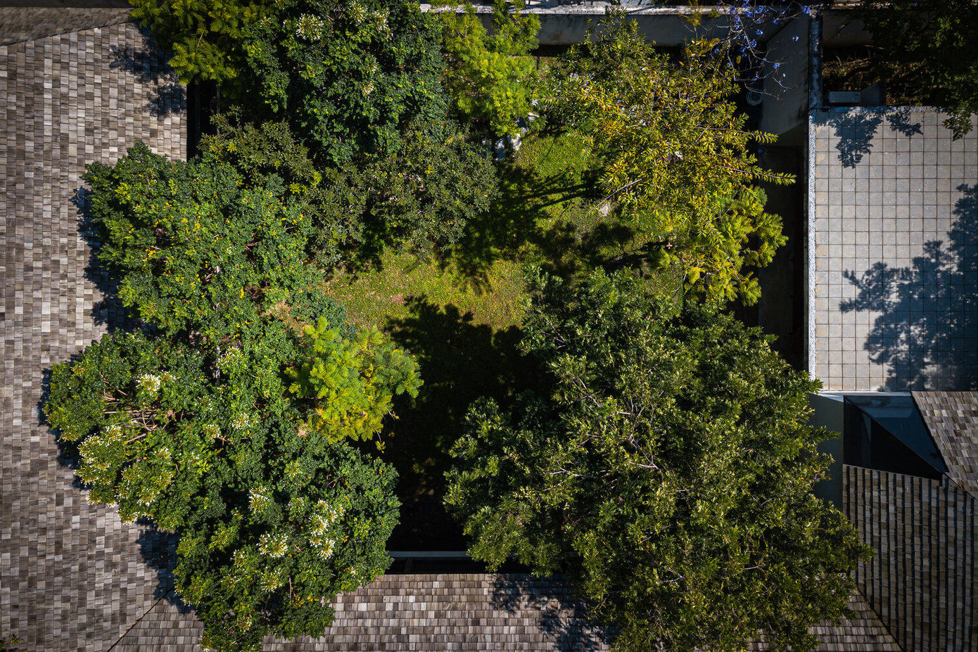 Để tiết kiệm chi phí và thân thiện với môi trường xung quanh, kiến trúc sư kết hợp thạch cao và gỗ để xây dựng nên những bức tường bán kiên cố để che chắn không gian khỏi ánh nắng trực tiếp và cho phép gió, ánh sáng đi xuyên vào bên trong nhà.