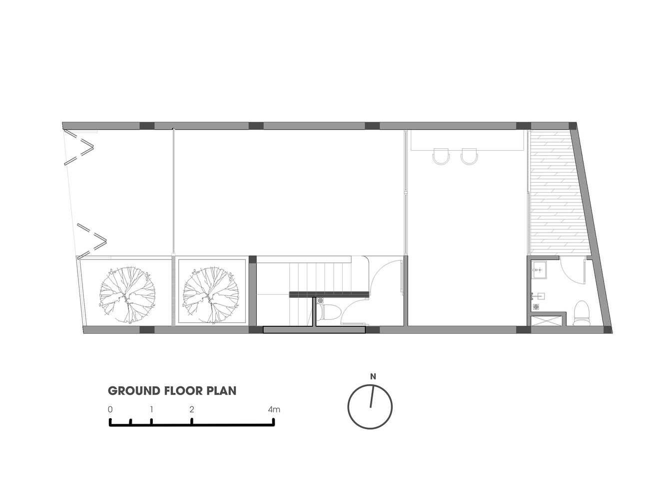 Với phương án kéo lùi không gian, khối công trình tạo thành hình phễu ngược, tránh quá nhiều ánh nắng chiếu vào mặt trước công trình.