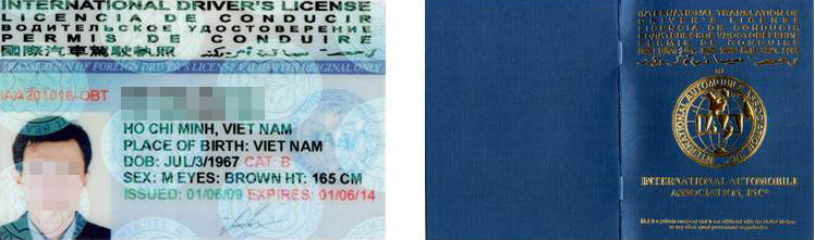 Bộ hình Bằng lái mẫu của Bằng lái xe Quốc tế của một Cty ở Việt Nam quảng cáo . Ảnh: Bảo Lâm Bộ hình Bằng lái mẫu của Bằng lái xe Quốc tế của một Cty ở Việt Nam quảng cáo